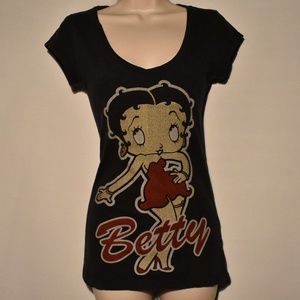 Betty Boop "Betty" Black Jr. V-Neck T-shirt